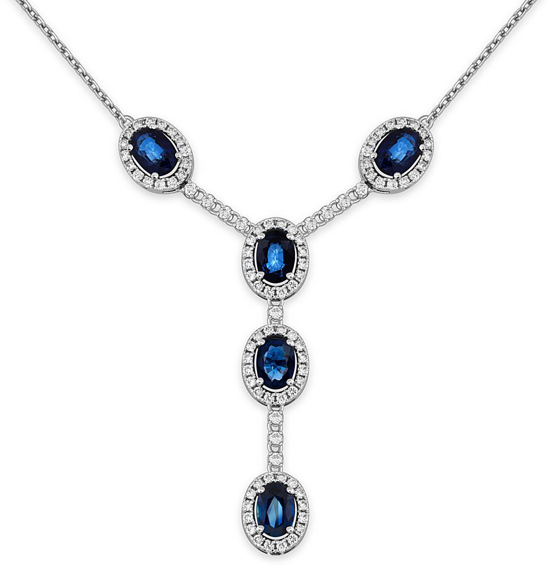 Колье из белого золота с бриллиантами и сапфирами (050779)