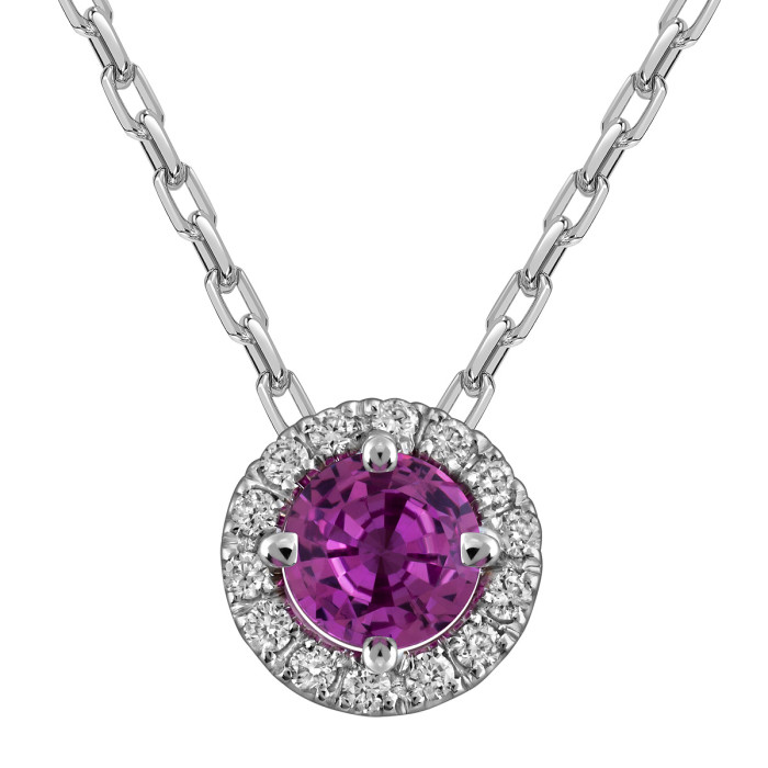 Колье из белого золота с бриллиантами и розовым сапфиром (062818)