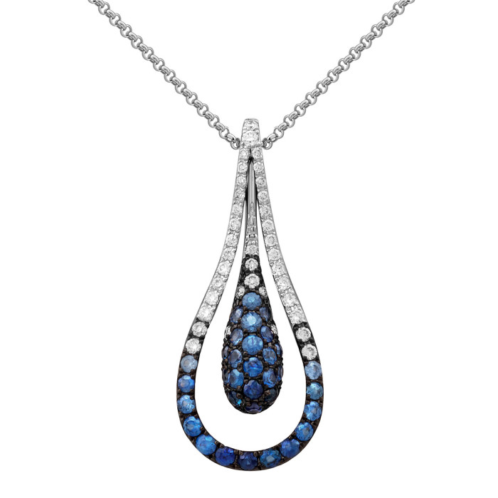 Колье из белого золота с бриллиантами и сапфирами (030677)