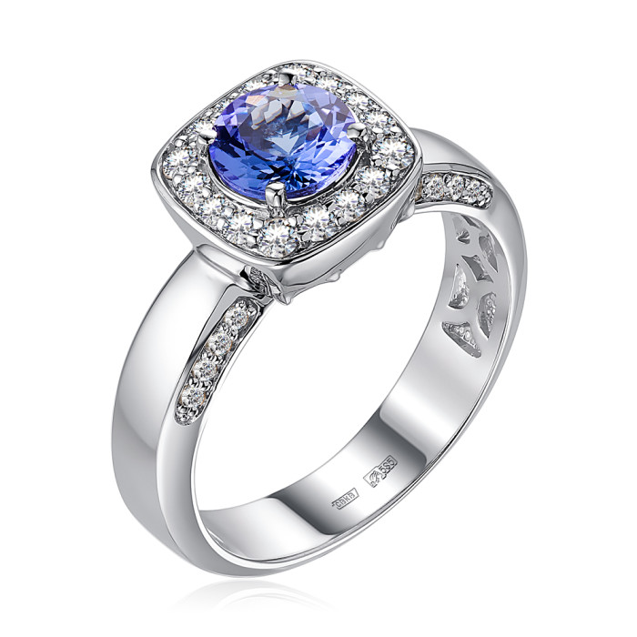 Кольцо из белого золота с бриллиантами и танзанитом (050884)
