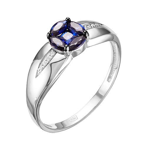 Кольцо из белого золота с бриллиантами и сапфирами (040618)