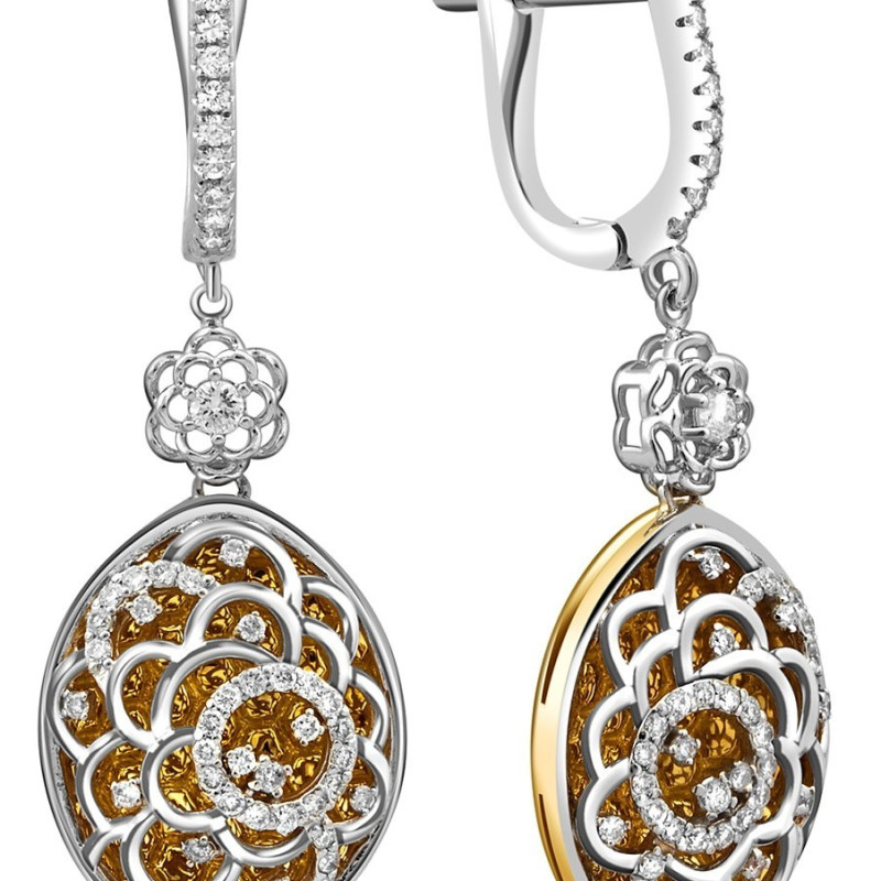 Серьги из комбинированного золота с бриллиантами (025854)