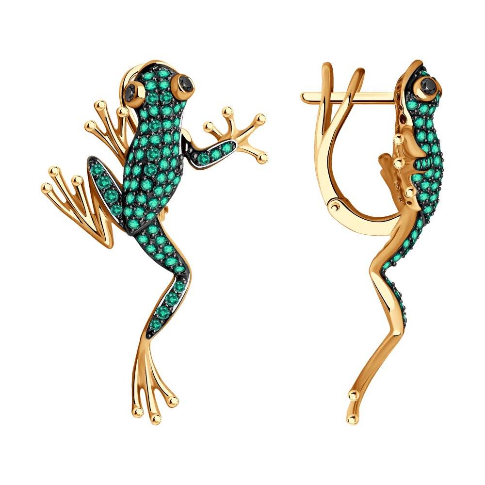 Серьги из красного золота с бриллиантами и изумрудами (052801)