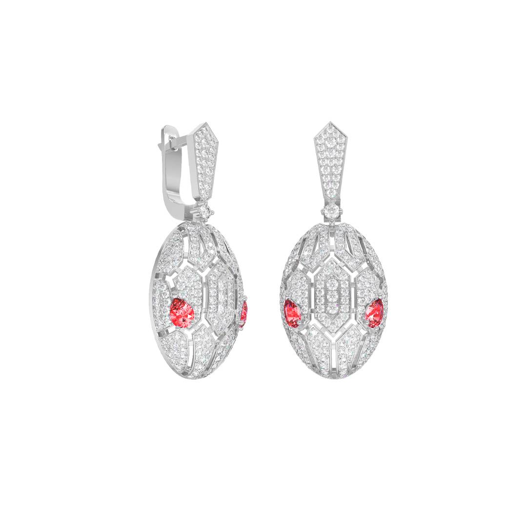 Серьги из белого золота с фианитами и корундами (056069)