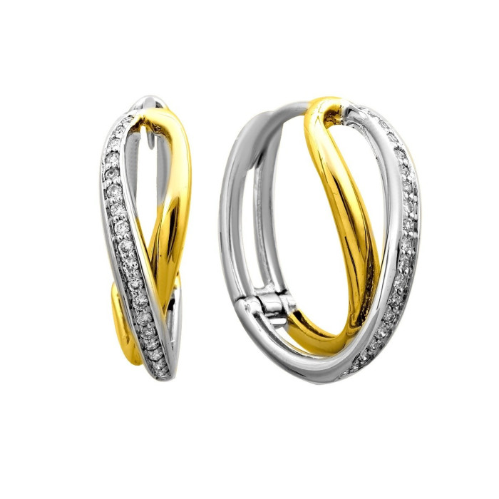 Серьги конго из комбинированного золота с с бриллиантами (025373)