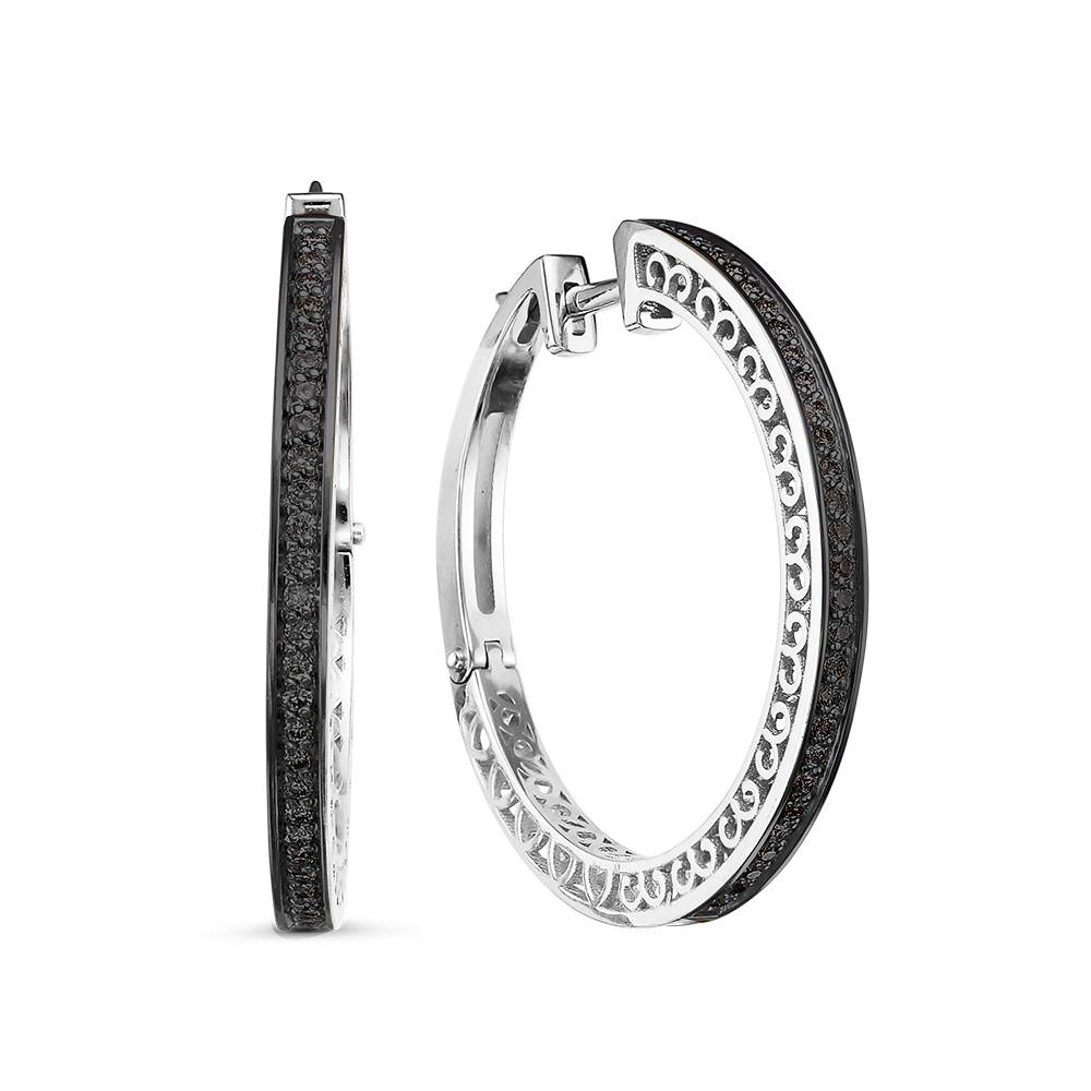 Серьги конго из белого золота с чёрными бриллиантами (050037)