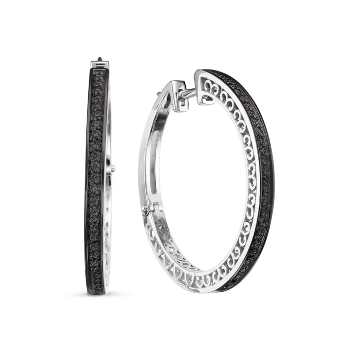 Серьги конго из белого золота с чёрными бриллиантами (050037)