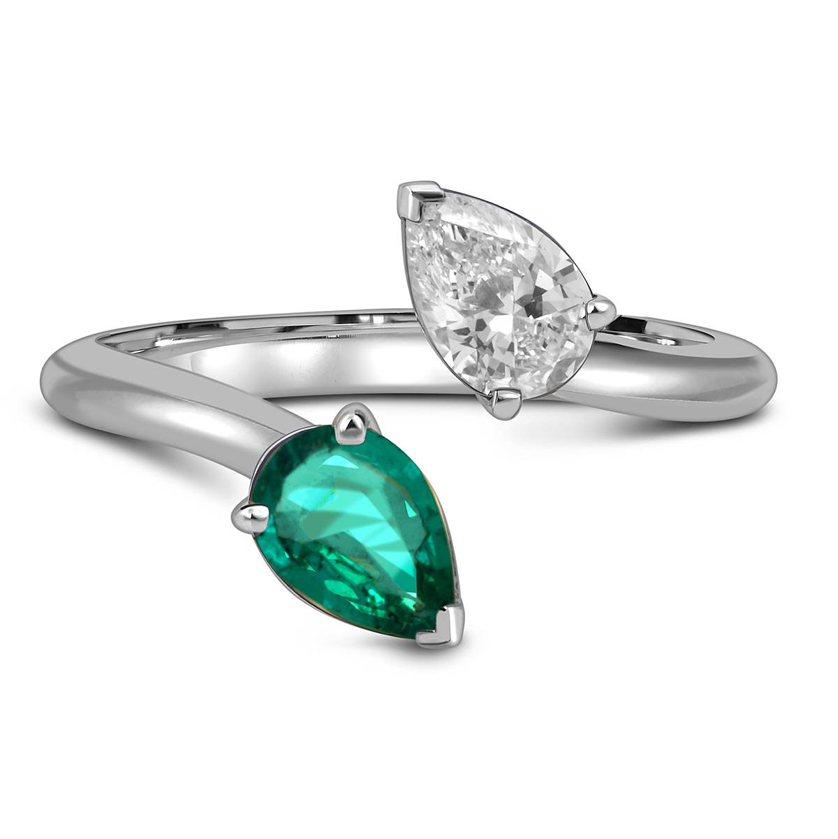 Кольцо из белого золота с бриллиантом и изумрудом (059170)