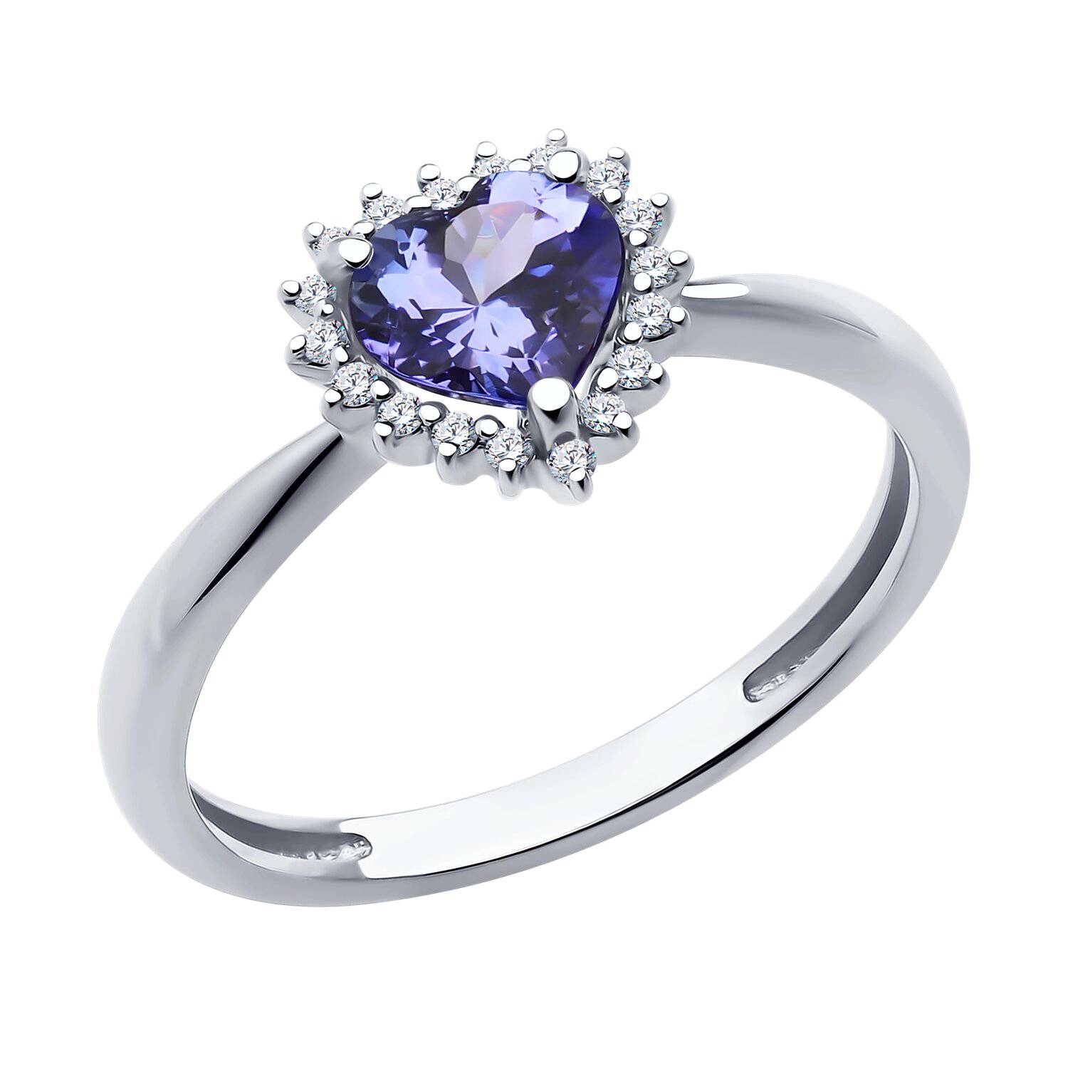 Помолвочное кольцо из белого золота с бриллиантами и танзанитом 