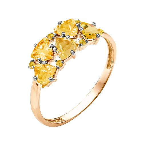 Кольцо из красного золота с цитринами и фианитами (040268)