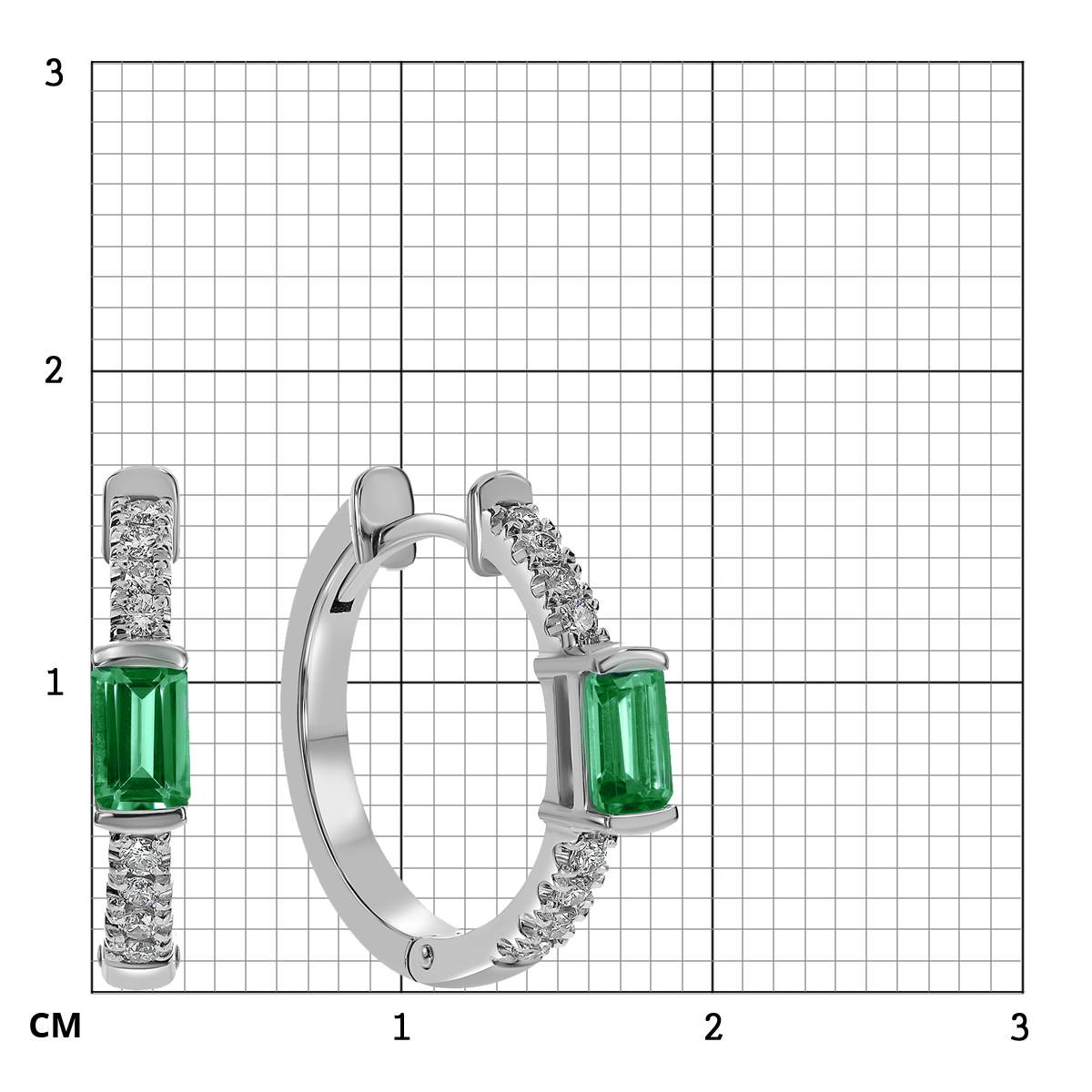 Серьги конго из белого золота с бриллиантами и изумрудами (059207)