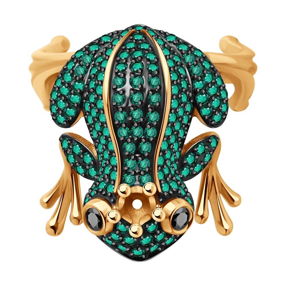 Кольцо из красного золота с бриллиантами и изумрудами (052803)