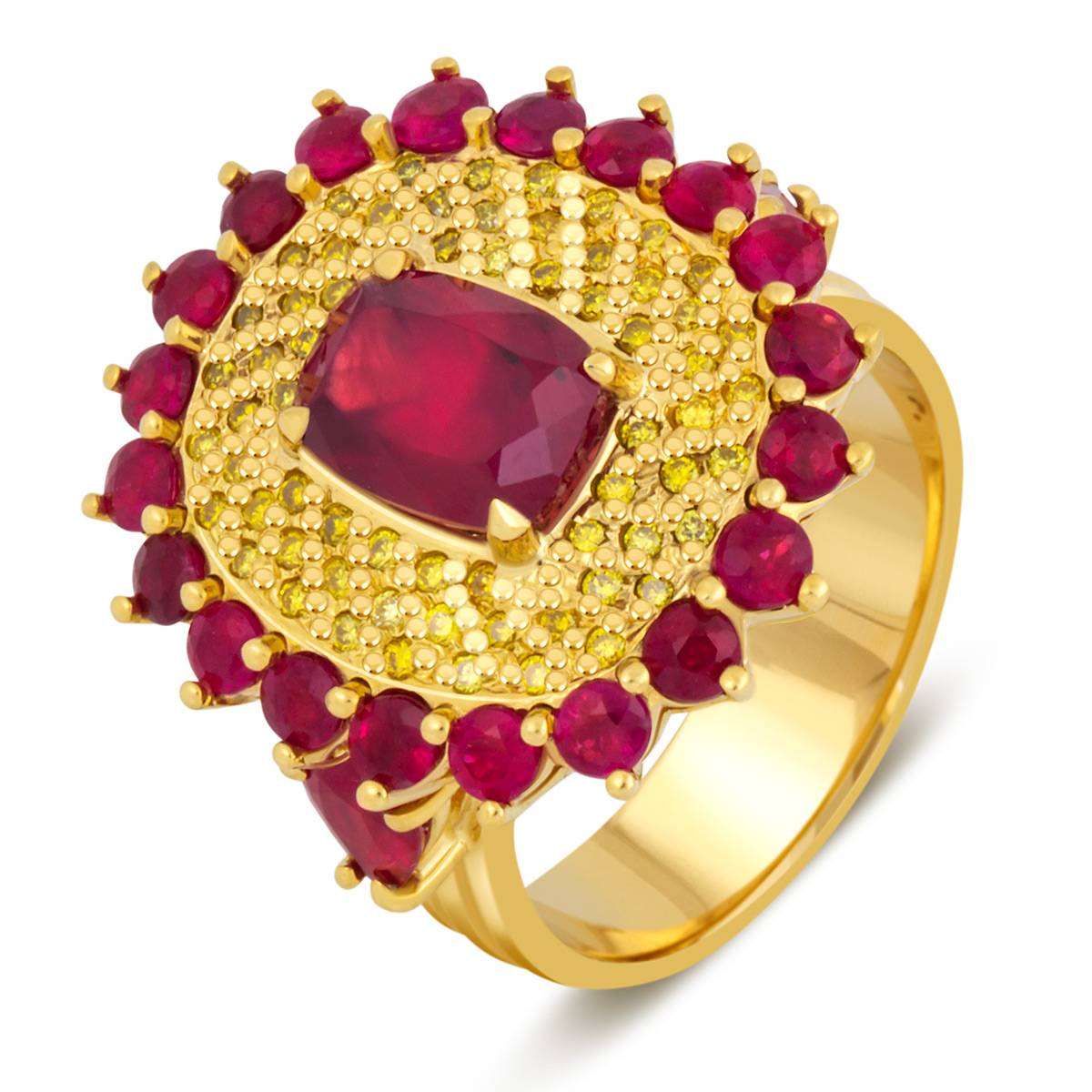 Кольцо из жёлтого золота с бриллиантами и рубинами (040640)