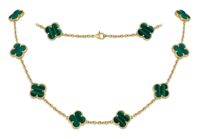 Колье из жёлтого золота с малахитом (051812)