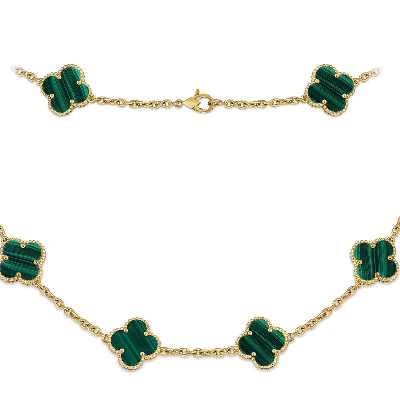 Колье из жёлтого золота с малахитом (051812)