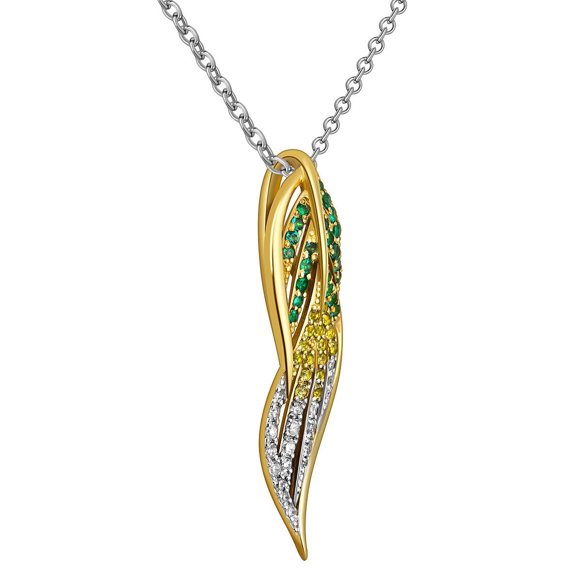 Кулон из жёлтого золота с бриллиантами, изумрудами и жёлтыми сапфирами (059573)