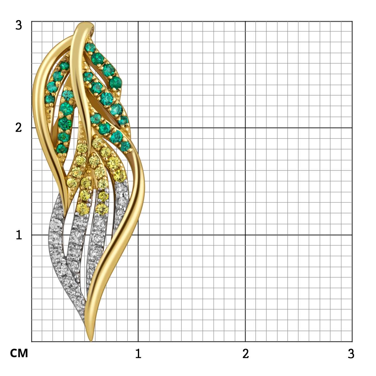 Кулон из жёлтого золота с бриллиантами, изумрудами и жёлтыми сапфирами (059573)