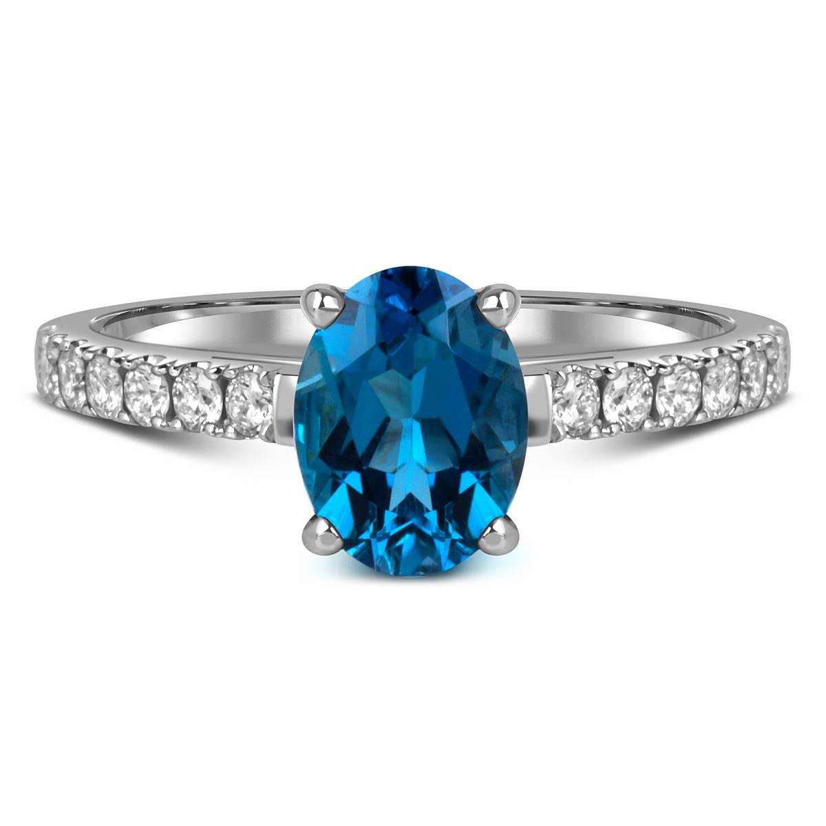 Кольцо из белого золота с бриллиантами и топазом (060172)