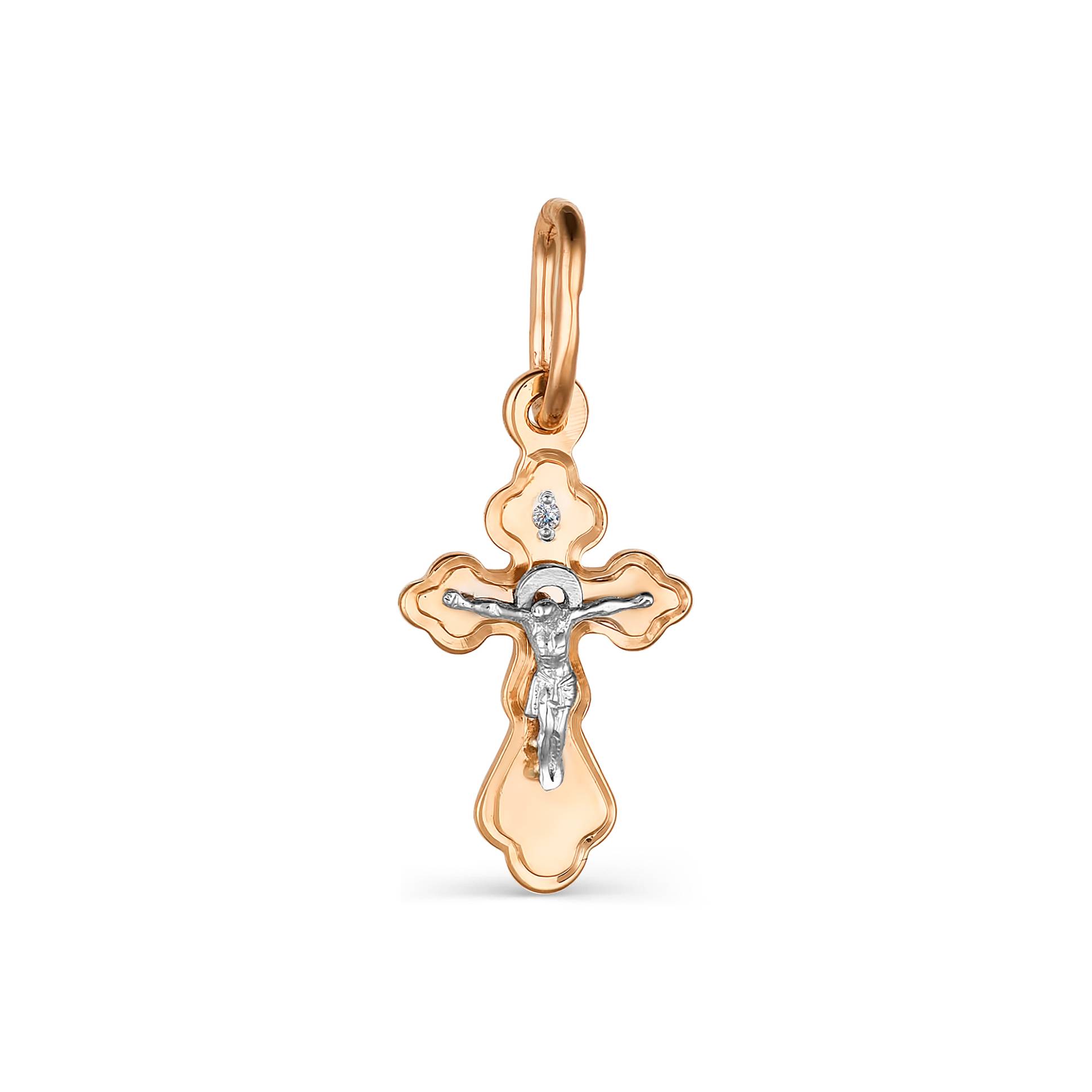 Подвеска крест из комбинированного золота с бриллиантом (031454)