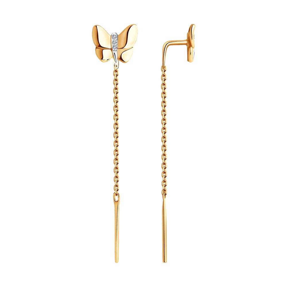 Серьги протяжки из красного золота с бриллиантами 