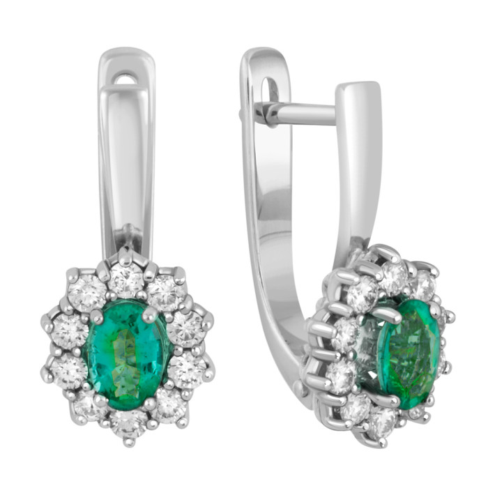 Серьги из белого золота с бриллиантами и изумрудами (039801)