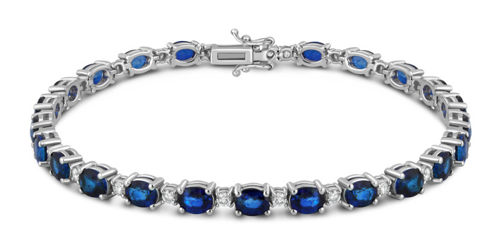 Браслет из белого золота с бриллиантами  и сапфирами (039459)
