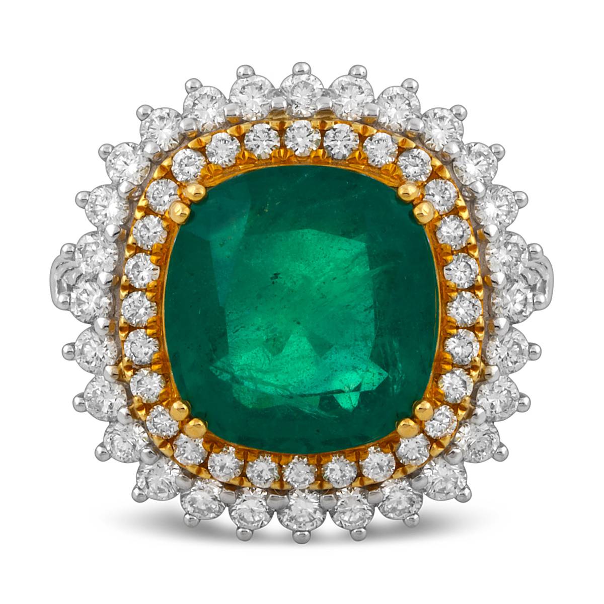 Кольцо из белого золота с бриллиантами и изумрудом (047577)