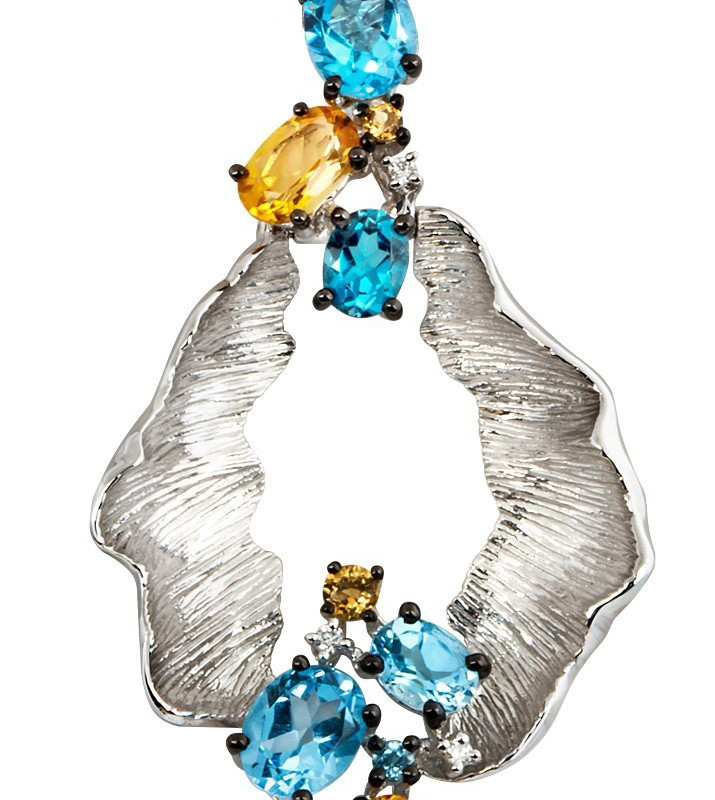 Кулон из белого золота с бриллиантами, тазами и цитринами (011066)