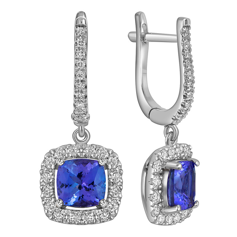 Серьги из белого золота с бриллиантами и танзанитами (062783)