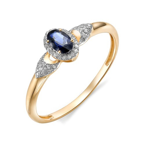 Кольцо из красного золота с бриллиантами и сапфиром (032377)