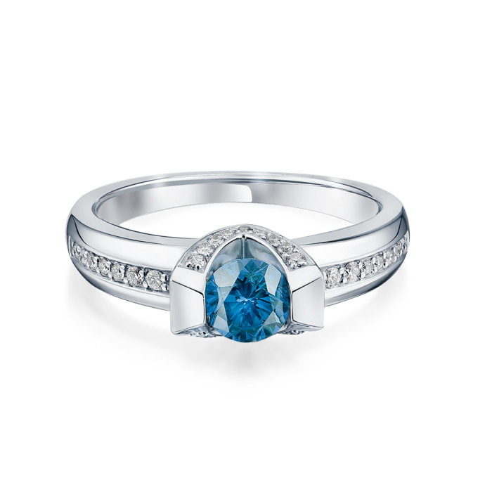 Помолвочное кольцо из белого золота с голубым бриллиантом (051511)