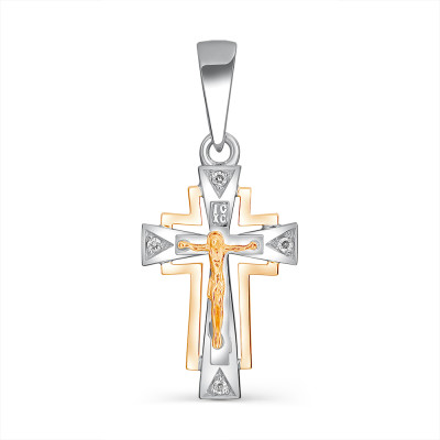 Кулон крест из комбинированного золота с бриллиантами (056172)