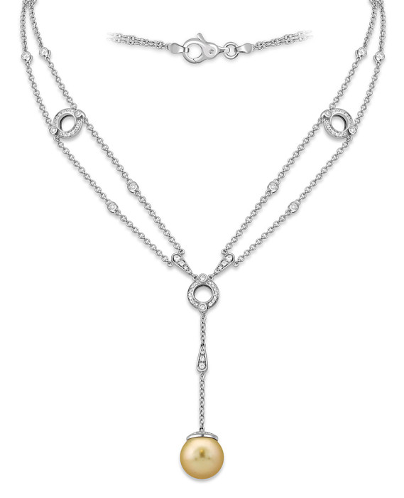 Колье из белого золота с бриллиантами и жемчужиной (048759)