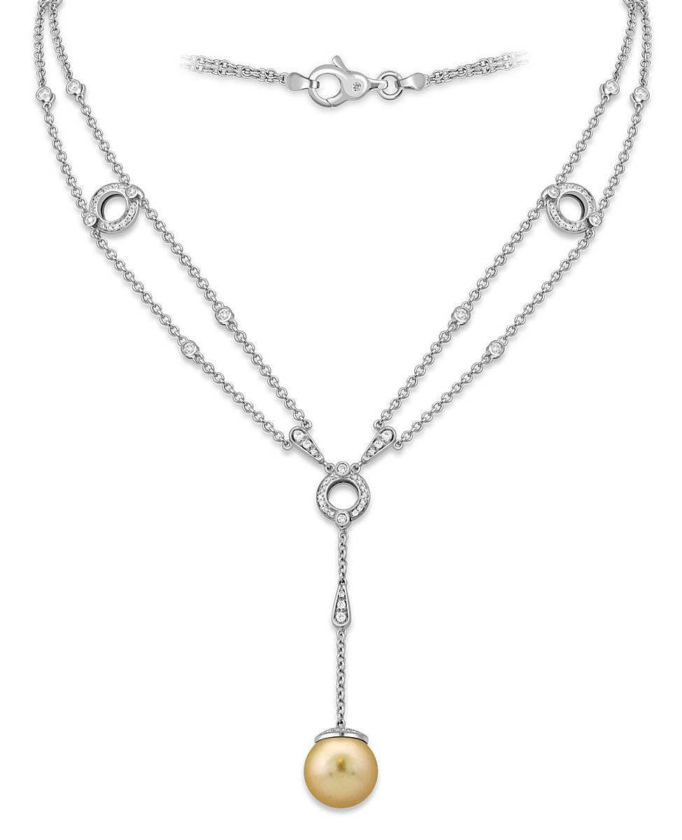 Колье из белого золота с бриллиантами и жемчужиной (048759)