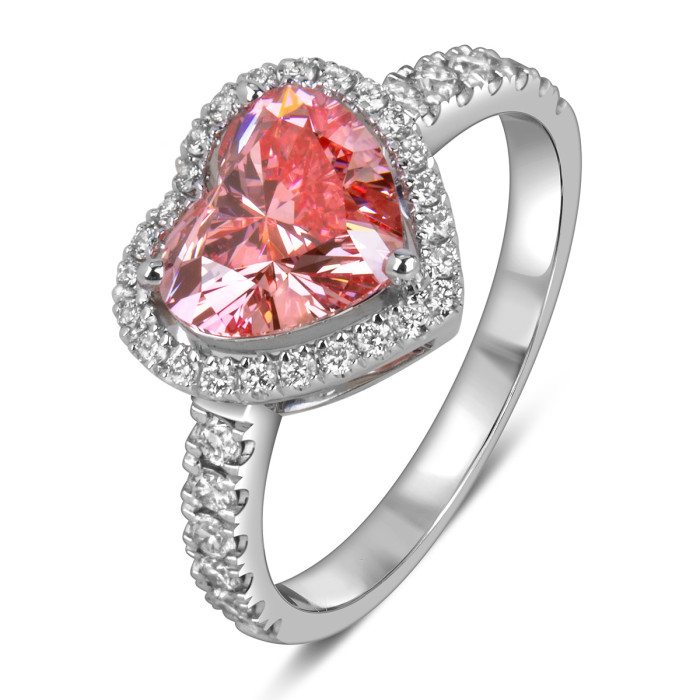 Помолвочное кольцо из белого золота с розовым бриллиантом "Сердце" (060517)