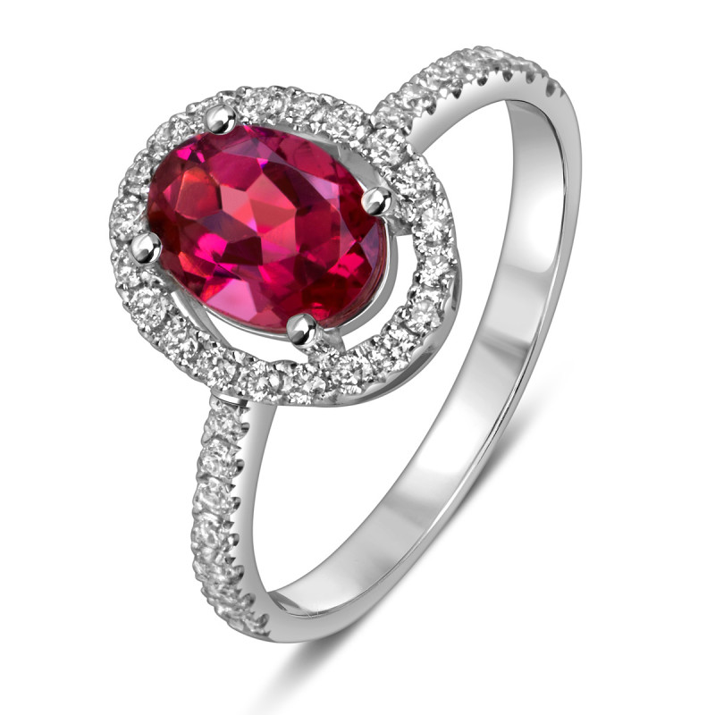 Кольцо из белого золота с бриллиантами и турмалином (061128)