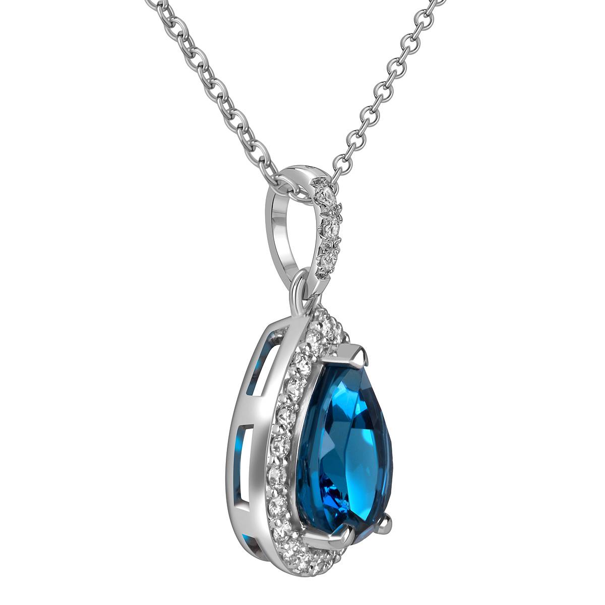 Кулон из белого золота с бриллиантами и лондон топазом (060158)