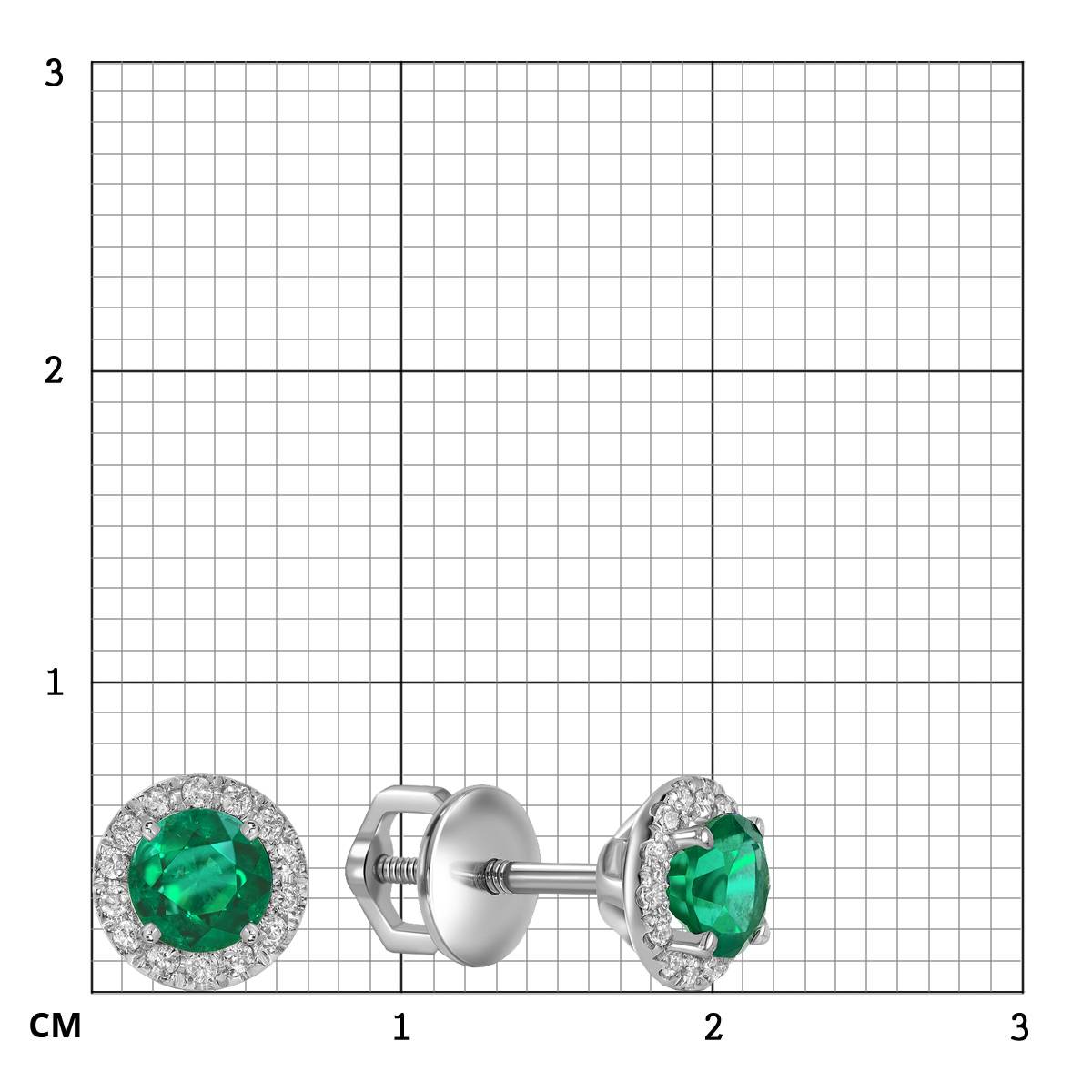 Серьги пусеты из белого золота с бриллиантами и изумрудами (060971)