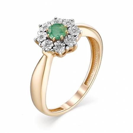 Кольцо из комбинированного золота с бриллиантами и изумрудом (036204)