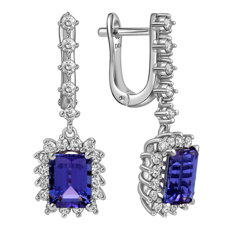 Серьги из белого золота с бриллиантами и танзанитами (061659)