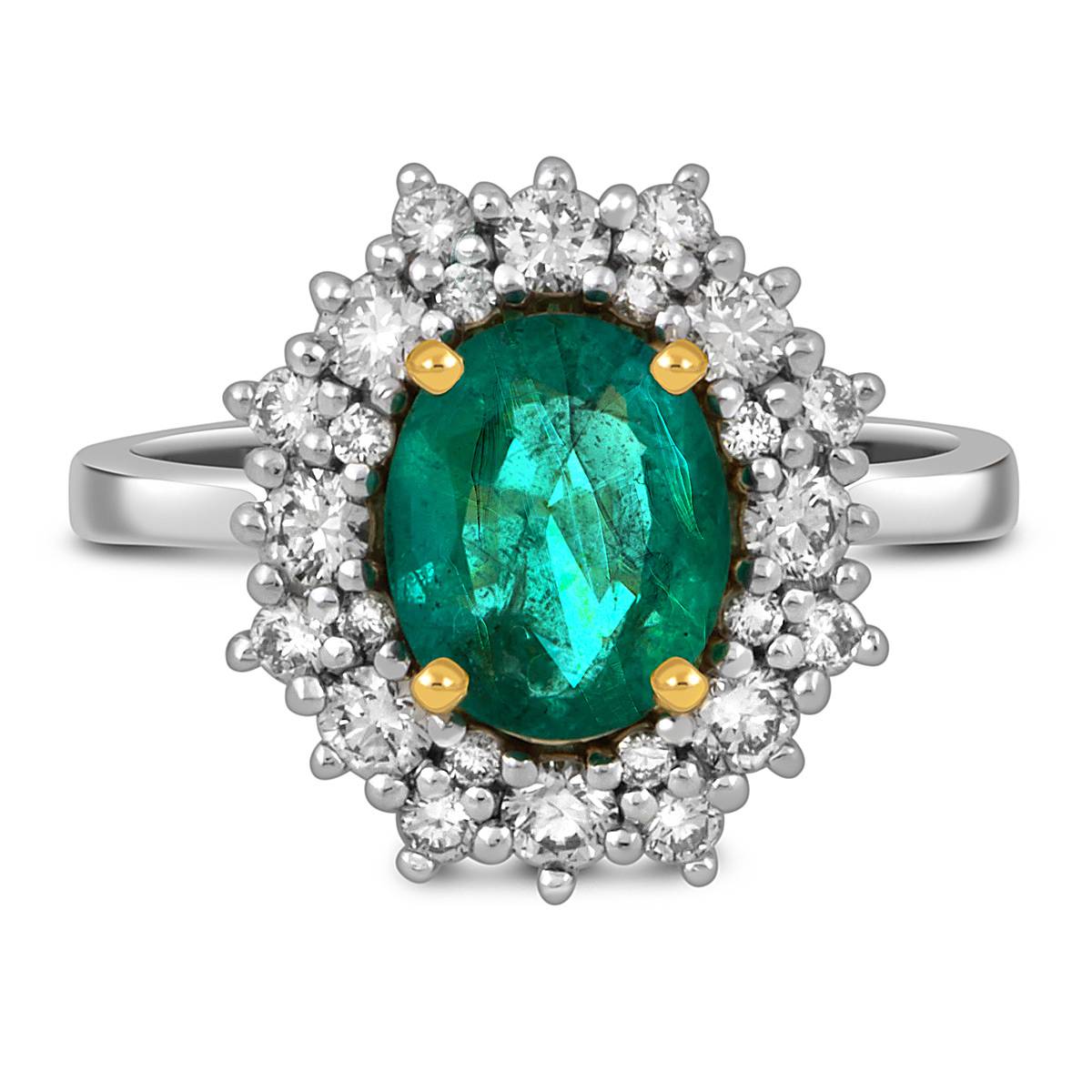 Кольцо из белого золота с бриллиантами и изумрудом (052369)