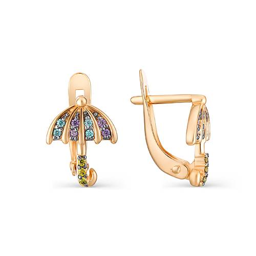 Детские серьги из красного золота с цветными фианитами 