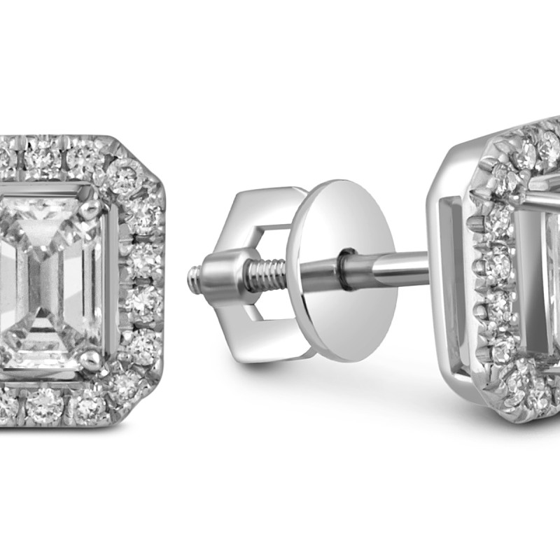 Серьги пусеты из белого золота с бриллиантами (054824)