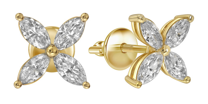 Серьги пусеты из жёлтого золота с бриллиантами (053848)