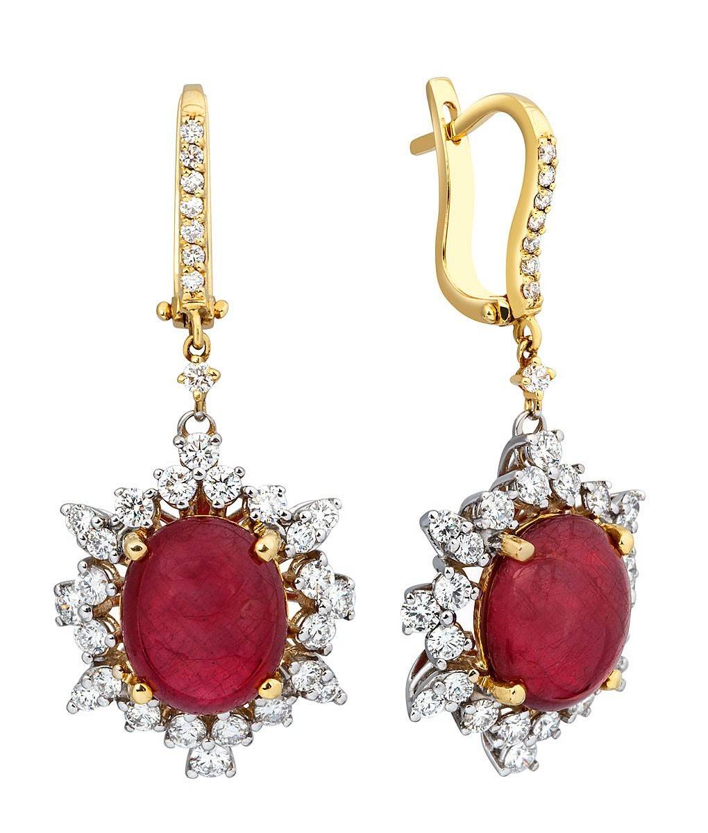Серьги из желтого золота с бриллиантами и рубинами (009622)