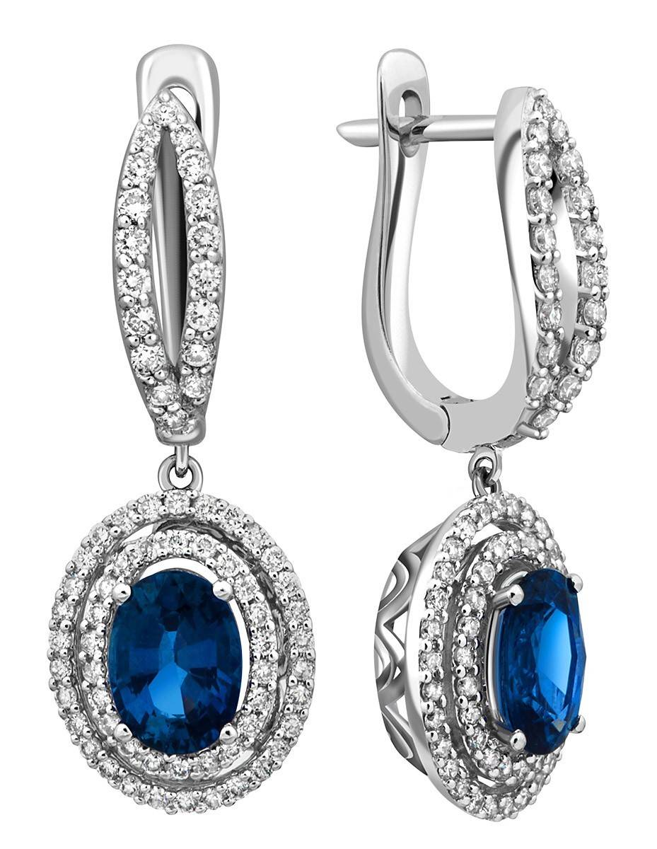 Серьги из белого золота с бриллиантами и сапфирами (023245)