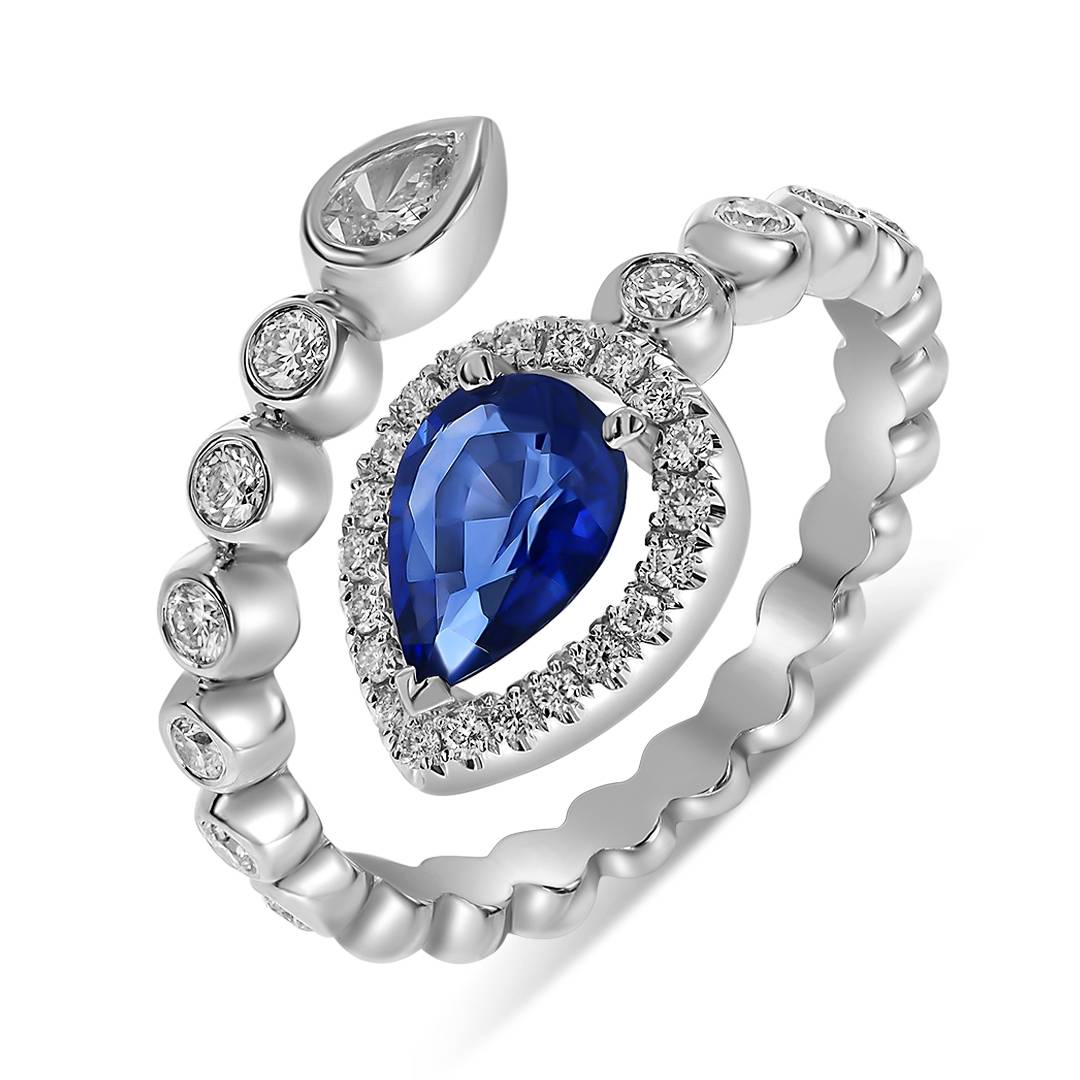 Кольцо из белого золота с бриллиантами и сапфиром (060546)