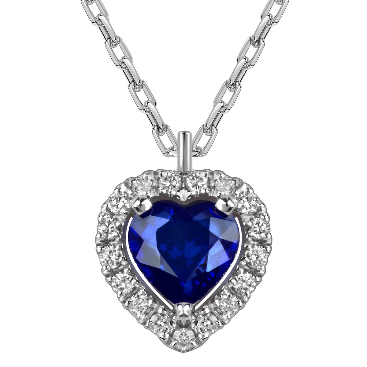 Колье из белого золота с бриллиантами сапфиром 