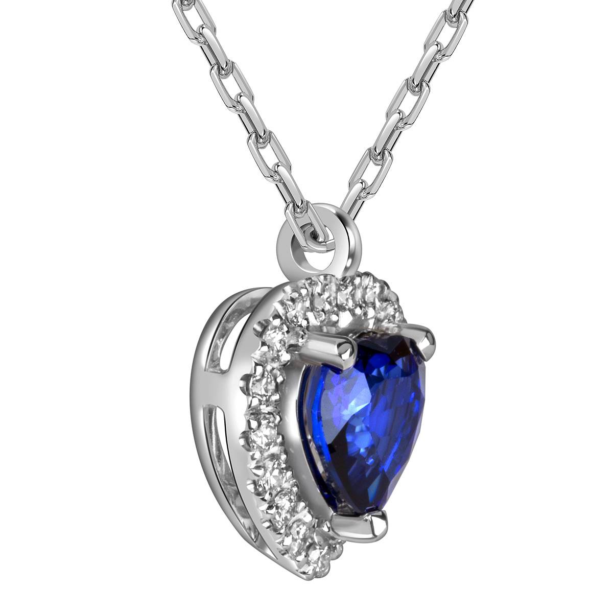 Колье из белого золота с бриллиантами сапфиром 