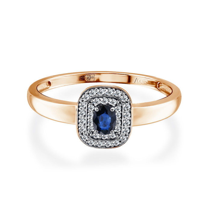 Кольцо из красного золота с бриллиантами и сапфиром (051465)